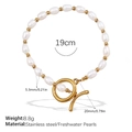 Bracelet en acier doré avec perles d'eau douce, fermoir OT et spécifications - 19cm / Bracelet Perles d'Eau Douce (SL234G)