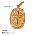 Goldener ovaler Kreuzanhänger aus Edelstahl mit Hammerschlag-Struktur, 2,2g - Gold Gehämmert Kreuz Stil (PJ523G)