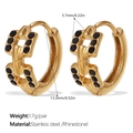 Orecchini a cerchio in acciaio placcati oro 18K con 12 strass neri incastonati - Stile a Maglia di Catena-Strass Nero Oro (EH1113BKG)