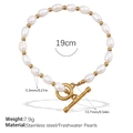 Pulsera asimétrica de perlas de agua dulce y cuentas doradas con cierre OT, 19cm - Pulsera de Perlas de Agua Dulce (SL236G)