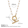 Collar asimétrico de perlas de agua dulce con cierre de palanca OT en acero dorado, 43cm - Collar de Perlas de Agua Dulce (XL536WEG)
