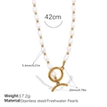 Collar minimalista de acero inoxidable chapado en oro de 18K con perlas de agua dulce y cierre OT - Collar de Perlas de Agua Dulce (XL538WEG)