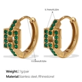 Orecchini a cerchio in acciaio inossidabile placcati oro 18K con strass verdi - Cornice Quadrata-Strass Verde Oro (EH1114GNG)