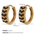 Orecchini a cerchio in acciaio inossidabile placcato oro 18K con strass neri - Layout a V-Strass Nero Oro (EH1116BKG)