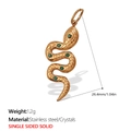 Pendentif serpent en acier inoxydable doré 18K avec un cristal vert serti - Pendentif Serpent avec Pierre Verte Doré (PJ289GNG)