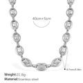 Zilveren koffieboon ketting van roestvrij staal, 8,7mm breed en 40cm lang - Zilveren Halsketting (XL13S)
