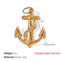 Pendentif ancre en acier inoxydable doré avec détail de corde et design creux - Pendentif Ancre Creux Double Face (PJ263G)