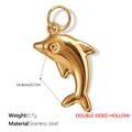 Pendentif dauphin en acier inoxydable doré avec design creux double face pour bijoux - Pendentif Dauphin Creux Double Face (PJ265G)