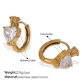 Gold crown heart hoop earrings made of stainless steel with sparkling zircon details - White Zirconia Crown Heart Style (EH1141WEG) / Gold