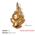 Pendentif ange en acier inoxydable doré poli avec design ajouré et joli visage souriant - Pendentif Ange Creux Double Face (PJ267G)