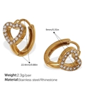 Golden stainless steel heart hoop earrings with white micro-pave rhinestones - White Rhinestone Heart Hoop Style (EH1142WEG) / Gold