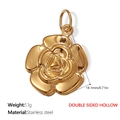 Pendentif fleur de camélia en acier inoxydable doré avec design ajouré double - Pendentif Camélia Creux Double Face (PJ268G)