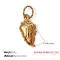 Pendentif feuille en acier inoxydable doré avec design creux double face et taille 15,3 mm - Pendentif Feuille Creux Double Face (PJ270G)