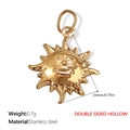 Pendentif visage soleil en acier inoxydable doré avec design creux double face - Pendentif Soleil Creux Double Face (PJ271G)
