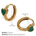 Boucles d'oreilles cœur dorées avec émail vert, taille 13mm, paire en acier inoxydable - Style Créole Cœur Émail Vert (EH1146GNG) / Or