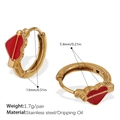 Boucles d'oreilles créoles dorées en acier inoxydable avec cœur rouge et zircon - Style Cœur Flèche Émail Rouge (EH1147RDG) / Or