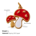 Red enamel twin mushroom charm in gold finish for bracelets and necklaces - Red and White Double Mushroom Style(PJ601CRG)