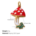Red mushroom pendant charm in copper with drip oil finish for DIY jewelry making - Red Mushroom with Green Leaf Style(PJ603CRG)