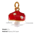 Red mushroom charm in dripping oil and copper with specific dimensions and weight - Flat Red and White Mushroom Style(PJ604CRG)