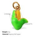 Corn vegetable charm pendant made of brass and green enamel for jewelry making - Yellow Corn Style(PJ605CRG)