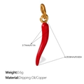 Red chili pepper vegetable charm pendant with size measurements for DIY jewelry making - Straight Red Chili Style(PJ608RDG)