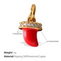 Red chili pepper pendant in gold finish with white rhinestones and red enamel coating - Rhinestone Red Horn Style(PJ612CRG)