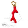 Polished red coral-shaped pendant charm with golden copper ring, 21.8mm length - Red Coral Branch Style(PJ613RDG)