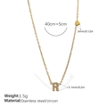 18K gold plated stainless steel initial necklace letter R with pavé zircon stones - Letter R Style (XL543WEGR)