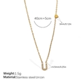 18K gold plated stainless steel U-letter necklace with heart charm and micro zircons - Letter U Style (XL543WEGU)