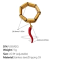 18K gold plated stainless steel elastic ring featuring a vibrant red chili pendant - US 8# (Adjustable) / Chili Shape (JZ139G8#-PJ385RDG)