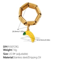 Gold stainless steel adjustable ring featuring a bright yellow banana charm pendant - US 8# (Adjustable) / Banana Shape (JZ139G8#-PJ587CRG)