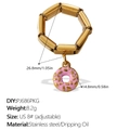 Adjustable 18K gold-plated stainless steel ring with a pink donut charm and link design - US 8# (Adjustable) / Donut Shape (JZ139G8#-PJ686PKG)