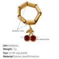 18K gold plated stainless steel ring with red cherry pendant and sparkling crystals - US 8# (Adjustable) / Cherry Shape (JZ139G8#-PJ689RDG)