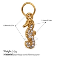 Golden seahorse charm in stainless steel with white rhinestones measuring 14.4mm by 5.1mm - Seahorse Style / Gold