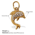 Golden dolphin charm with rhinestones made of stainless steel, 14mm by 10.6mm size - Dolphin Style / Gold
