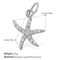 Polished silver stainless steel starfish pendant charm with sparkling rhinestones - Starfish / Silver