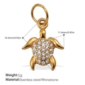 Gold stainless steel turtle pendant with white rhinestones measuring 14.3mm x 11.4mm - Turtle Style / Gold