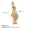 Golden stainless steel fish pendant with clear rhinestones 14.5mm size specs - Fish Style / Gold