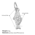 Silver fish charm pendant in stainless steel with sparkling white rhinestones - Fish Style / Silver
