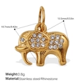Golden elephant pendant with white rhinestones in stainless steel 10.7x13.5mm - Elephant Style / Gold