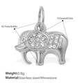 Sparkling elephant charm pendant in stainless steel with rhinestone inlay for DIY jewelry - Elephant Style / Silver