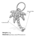 Silver stainless steel palm tree pendant charm with rhinestones and size dimensions - Palm Tree Design / Silver