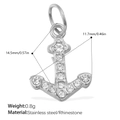 Silver anchor pendant in stainless steel with rhinestones for ocean themed DIY jewelry - Anchor Style / Silver