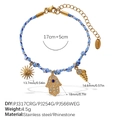 Blue braided rope bracelet with golden sun, hamsa hand, and conch pendants in stainless steel - Sun Fatima Hand Conch Style (SL385BEG1)