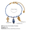 Blue and purple braided bohemian rope bracelet with gold cross and blue stone charms - Cross Natural Stone Horn Style (SL385BEG2)
