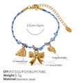 DIY braided bracelet with pizza, bow, and grape pendants in gold stainless steel - Pizza Bowknot Grape Style (SL385BEG3)