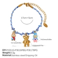 Blue and purple woven rope bracelet with gold teddy bear and colorful enamel pendants - Bear Enamel Cartoon Character Style (SL385BEG4)