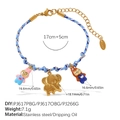 Braided rope bracelet in light blue and purple with colorful animal charms and gold finish - Elephant Enamel Cartoon Style (SL385BEG5)