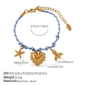 Blue and lavender braided rope bracelet with golden starfish and heart stainless steel charms - Starfish Heart Rocket Style (SL385BEG6)