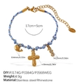 DIY braided blue bracelet with gold seahorse, cross pendants and stainless steel chain - Arc Cross Rhinestone Seahorse Style (SL385BEG7)